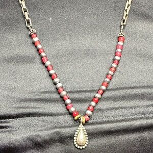 Vintage Boho Natural Red Coral 🪸 and Gray Pearl Sterling Silver Beaded Necklace